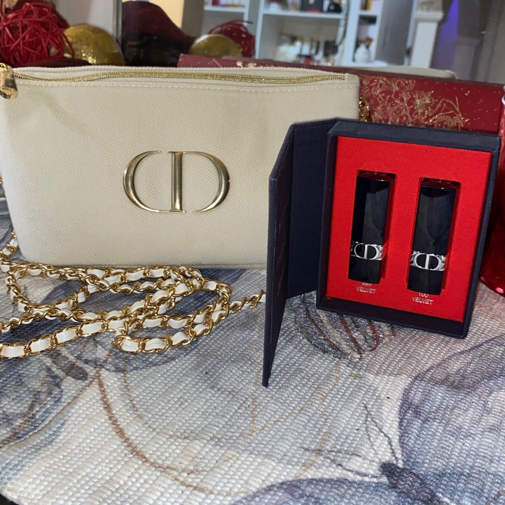 DIOR Cosmetic Pouch with Lipstick Set-NIB